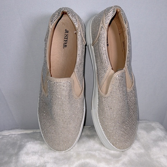 JUSTFAB Eloise Slip-on Low Top Bedazzled Rhinestone Sneaker Loafer - Women 11 - Picture 4 of 9